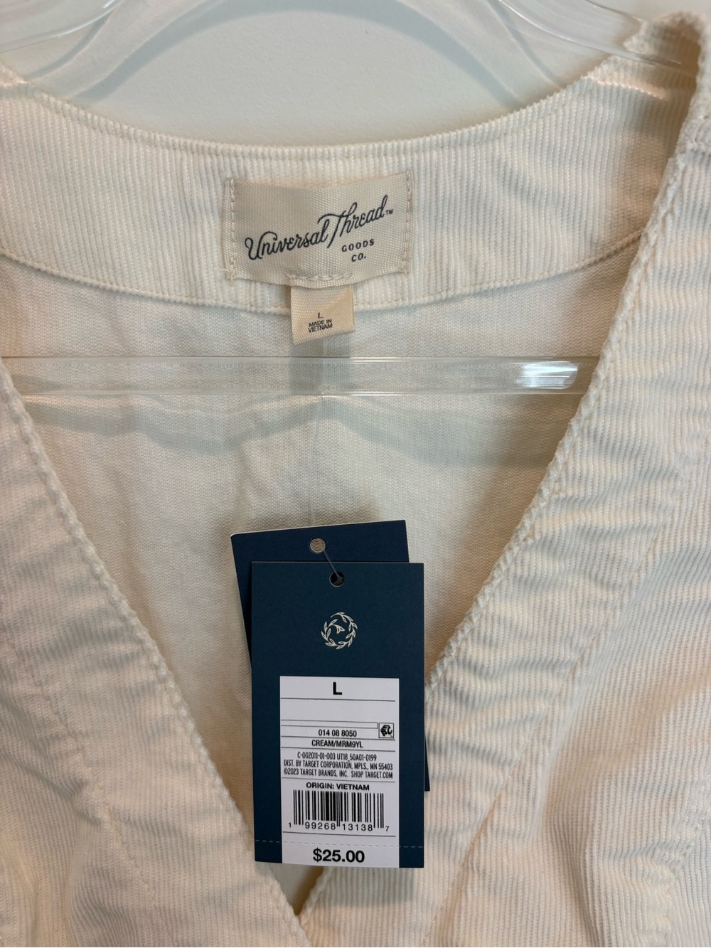 Universal Thread Cream Button-Front Crop Vest - Picture 2 of 3